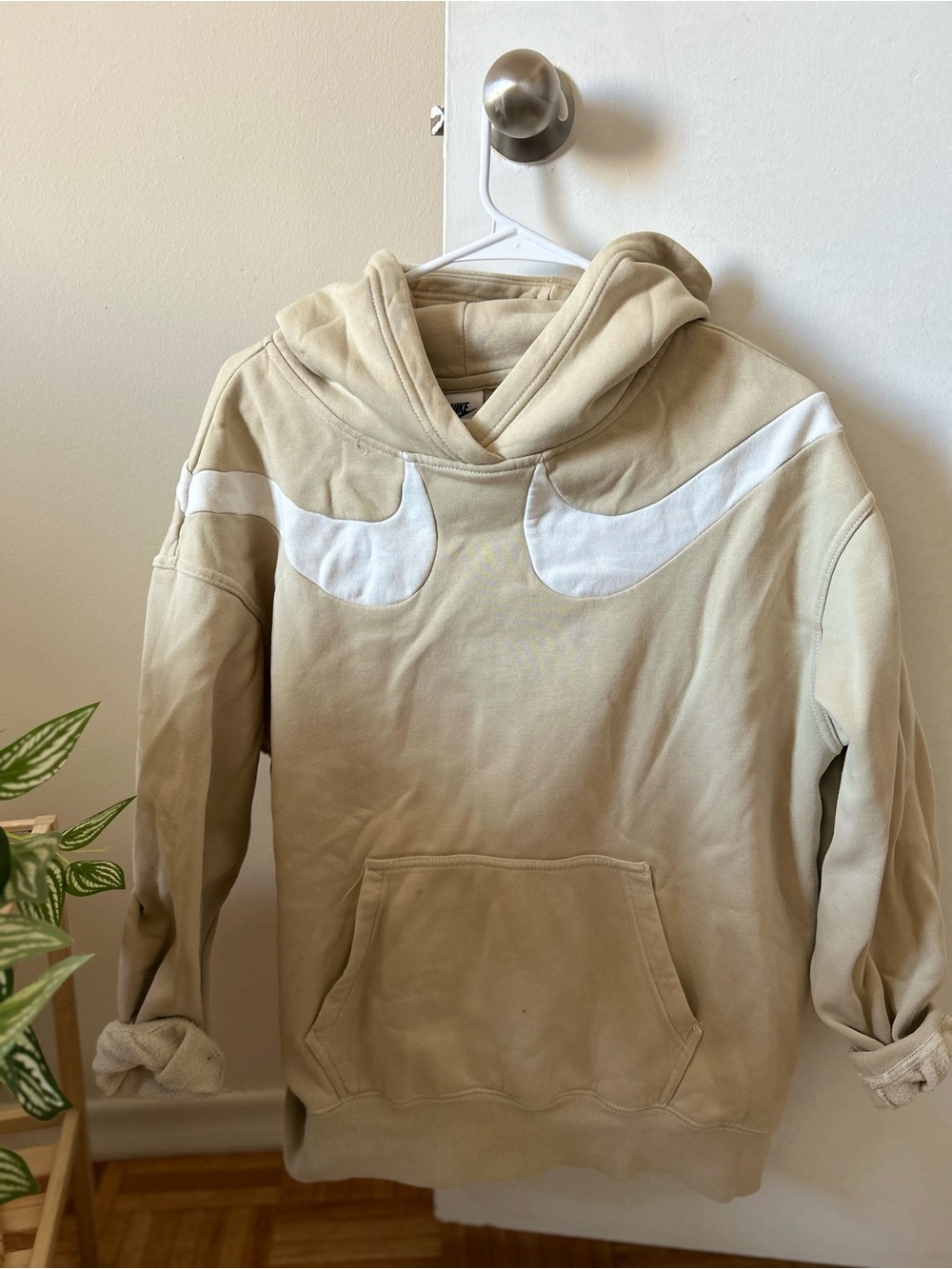 Nike Beige Hoodie with White Swoosh